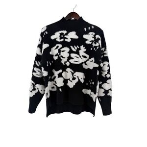 Grace + Karma Womens Black White Abstract Cloud Mock Neck Sweater Size M